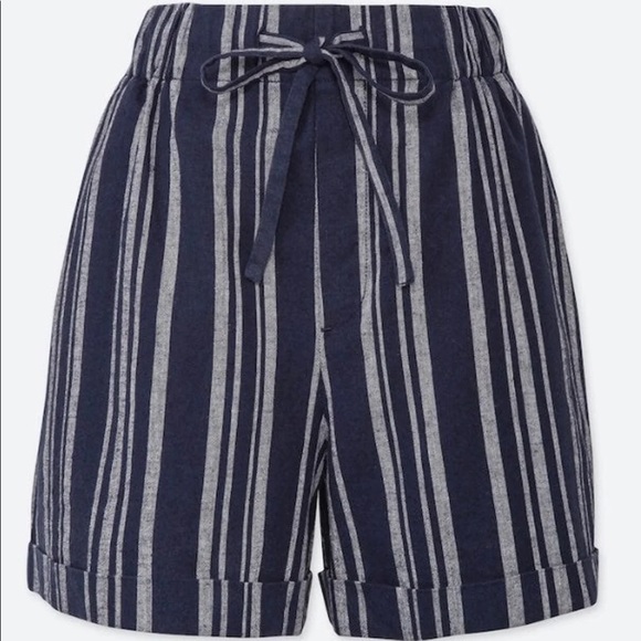 Uniqlo Women's Linen Relaxed Shorts Striped - Picture 1 of 2